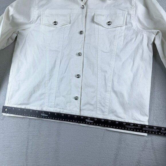 Maggie Sweet Denim Jacket Beaded Butterfly Detail Womens White Size Large Petite - Picture 10 of 12